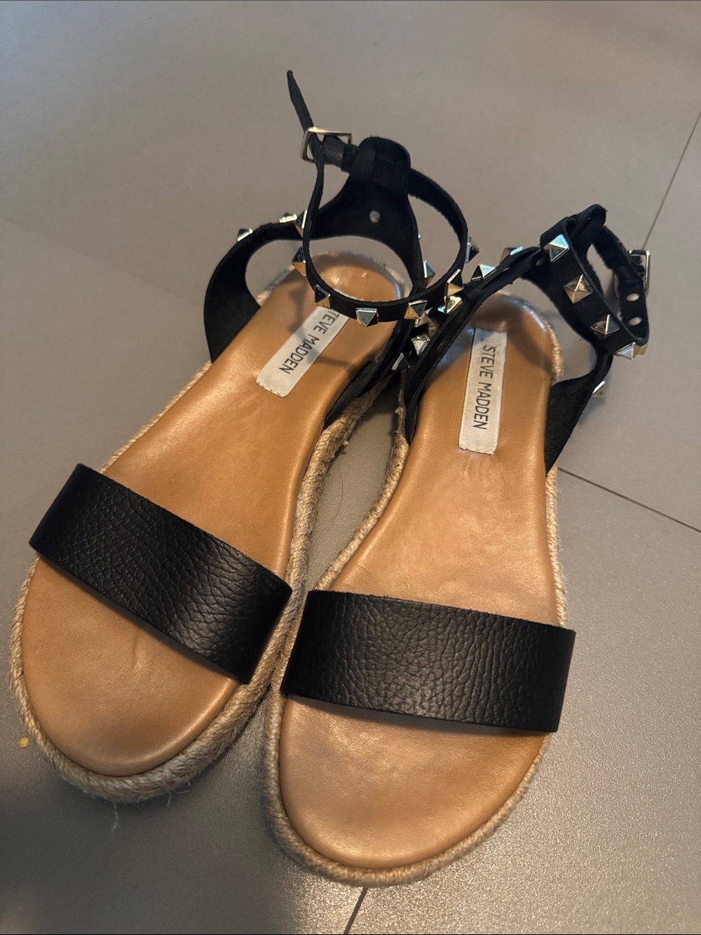 Steve Madden Black Studded Espadrille Ankle-Strap Sandals